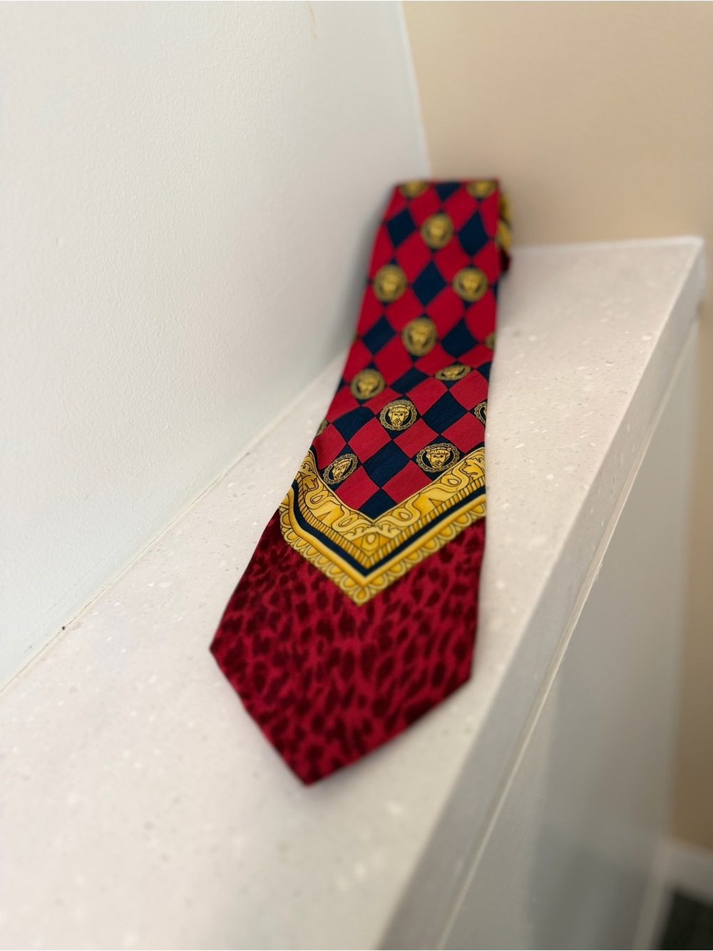 Versace Red, Navy & Gold Medallion Silk Tie. ISTANTE